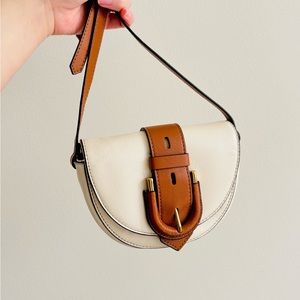FOSSIL Harwell Small Crossbody Flap Saddle Shoulder bag Tan Cream White Leather